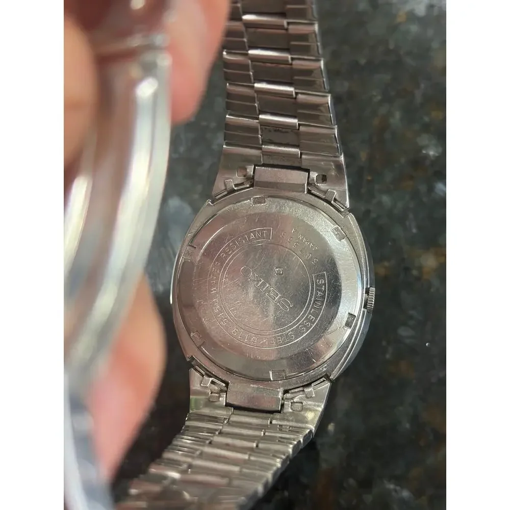 Vintage 70s Seiko 5 Automatic Mechanical Silver Dial Stainless Steel Bracelet